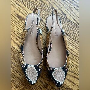 Madewell snakeskin print leather slingback flats size 6 new